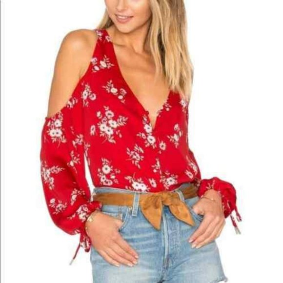 L'Academie Tops - L'Academie Floral Print Cold Shoulder Blouse Sz XS NWT